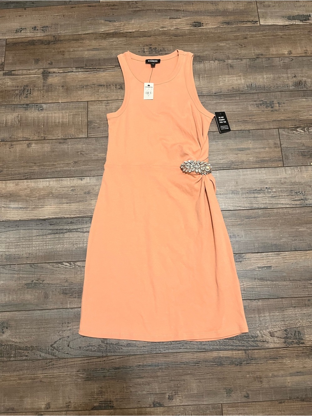 Express Sleeveless Peach Dress with Side Jewel Detail